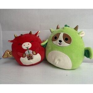 2 Squishmallows - "ReEGINALD" Corgi Dog in Dragon & "Baiden” The Red Winged Cow
